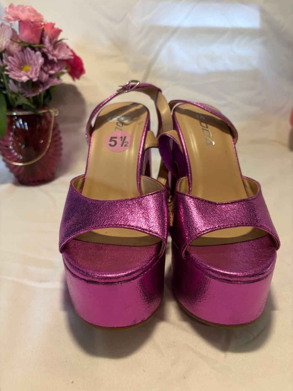 Platform Sandals - Metallic Fuchsia Women's Heels